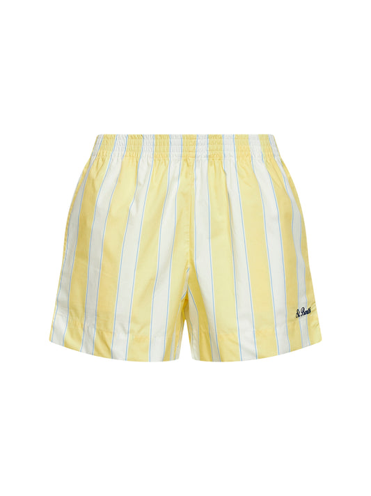 Shorts Meave in popeline a righe giallo e panna con ricamo
