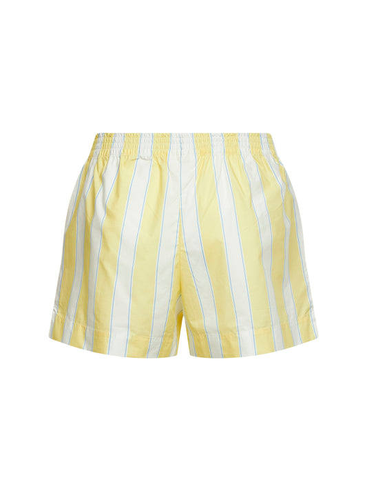 Shorts Meave in popeline a righe giallo e panna con ricamo