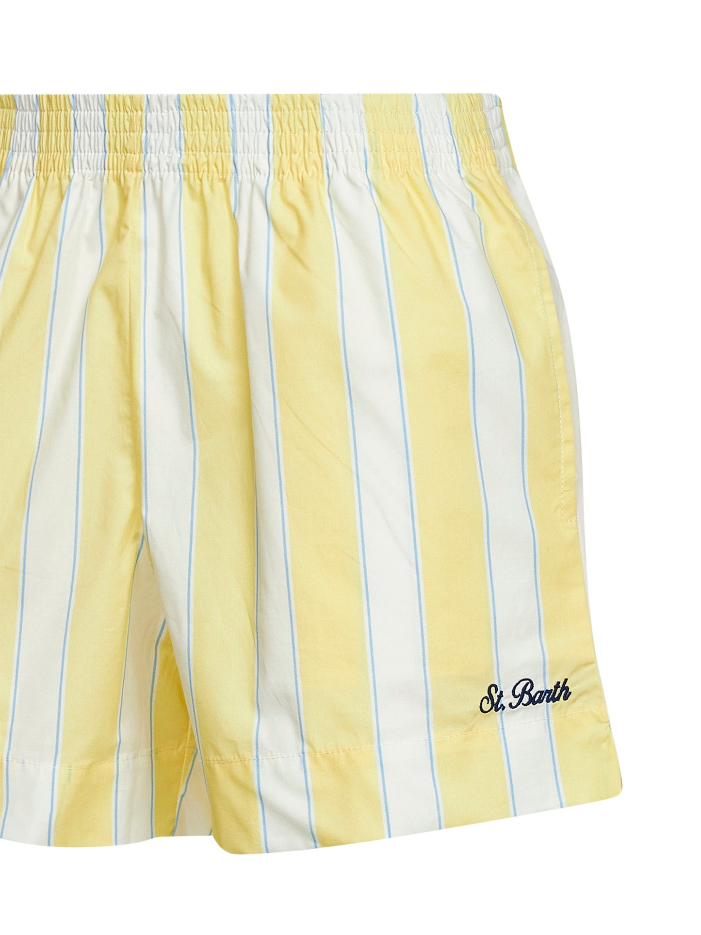 Shorts Meave in popeline a righe giallo e panna con ricamo