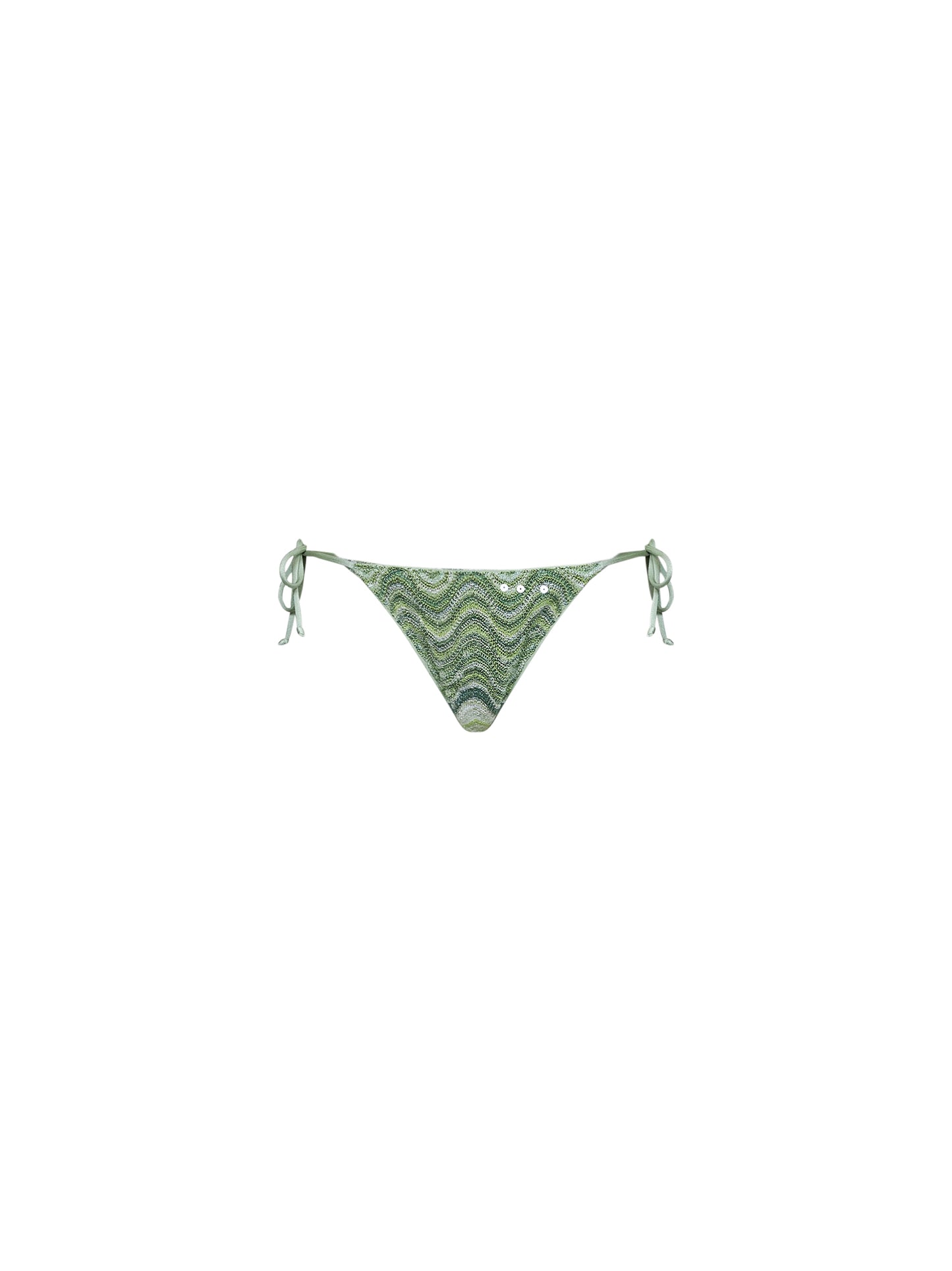 Slip bikini brasiliana Marielle in maglia rachel a onde con paillettes verde