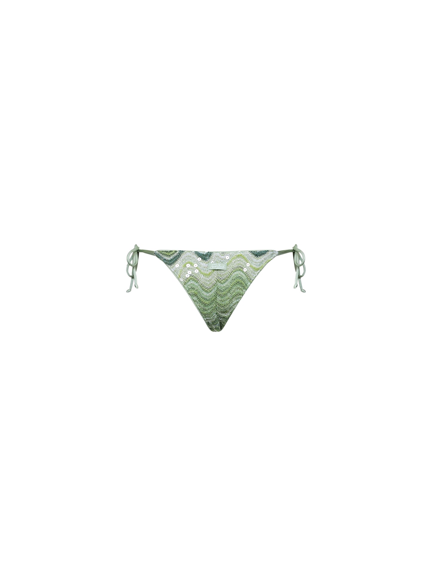 Slip bikini brasiliana Marielle in maglia rachel a onde con paillettes verde