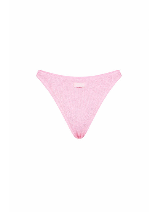 Pink crinkle fabric Naomi high-leg cut bikini bottom