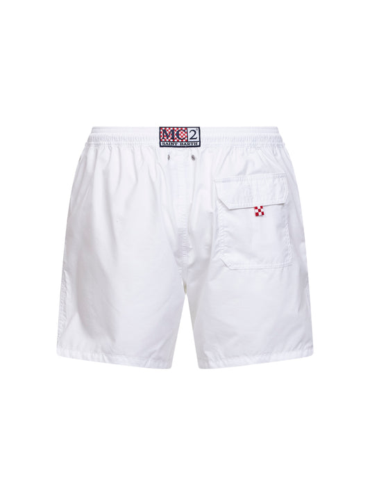 Shorts da mare classico Patmos bianco con ricamo logo