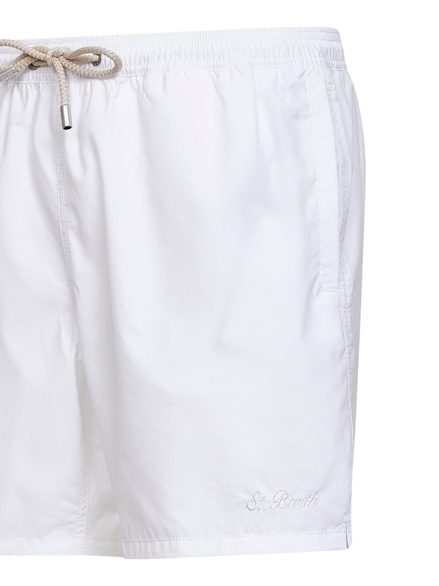 Shorts da mare classico Patmos bianco con ricamo logo