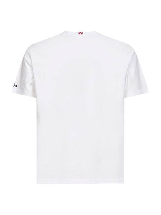 T-shirt Portofino bianca con ricamo Aperitivo a Portofino - PORTOFINO DRY GIN SPECIAL EDITION