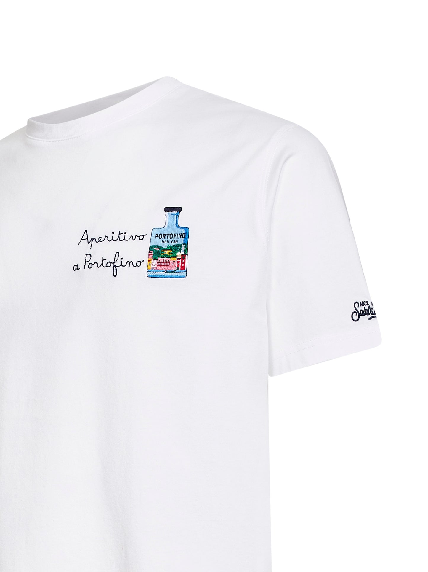 White Aperitivo a Portofino-embroidered Portofino T-shirt - PORTOFINO DRY GIN SPECIAL EDITION