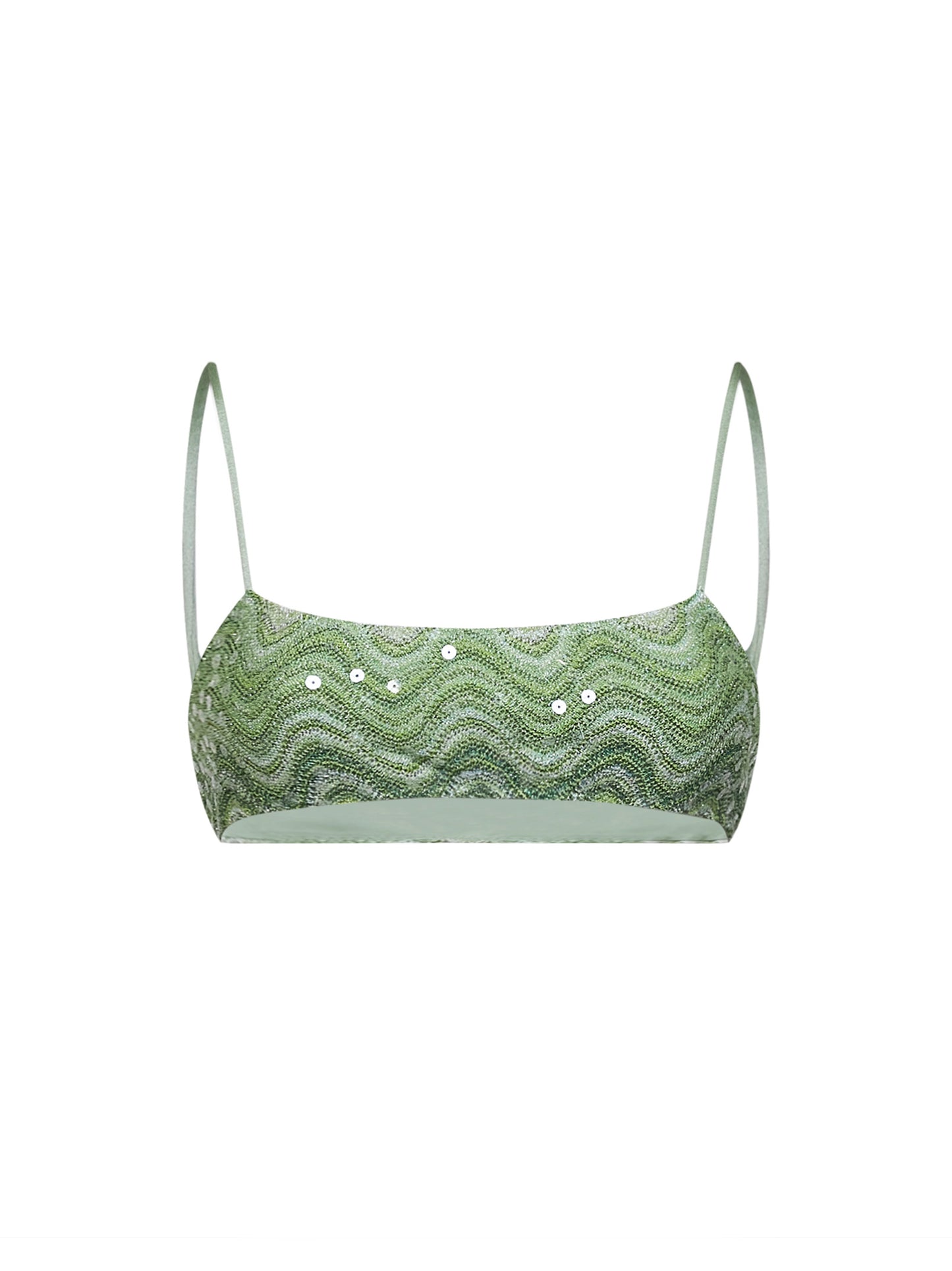 Top bikini bralette Sadie in maglia rachel a onde con paillettes verde