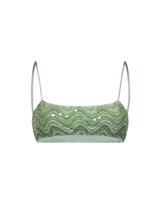 Top bikini bralette Sadie in maglia rachel a onde con paillettes verde
