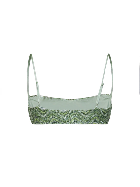 Top bikini bralette Sadie in maglia rachel a onde con paillettes verde
