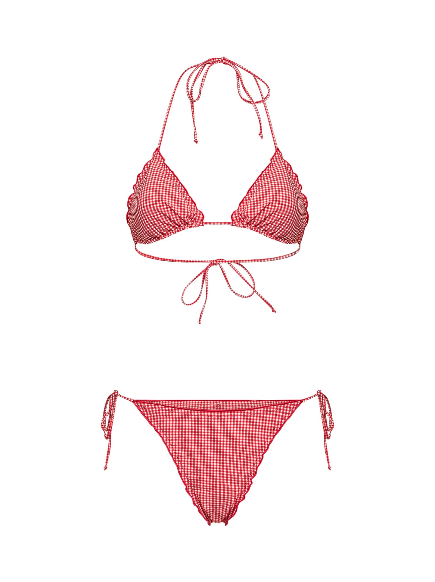 Red and white gingham lycra Sagitami triangle bikini