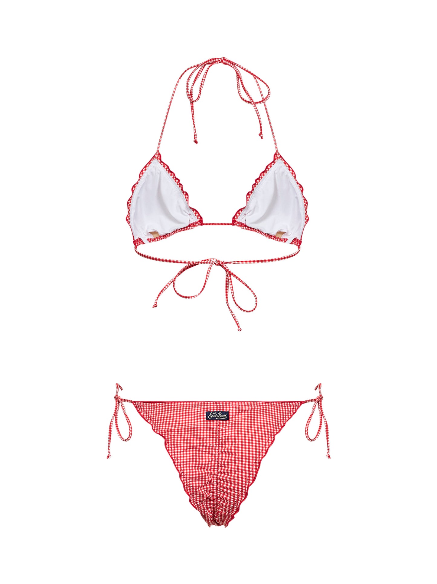 Red and white gingham lycra Sagitami triangle bikini
