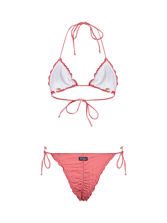 Red and white gingham lycra Sagitami triangle bikini