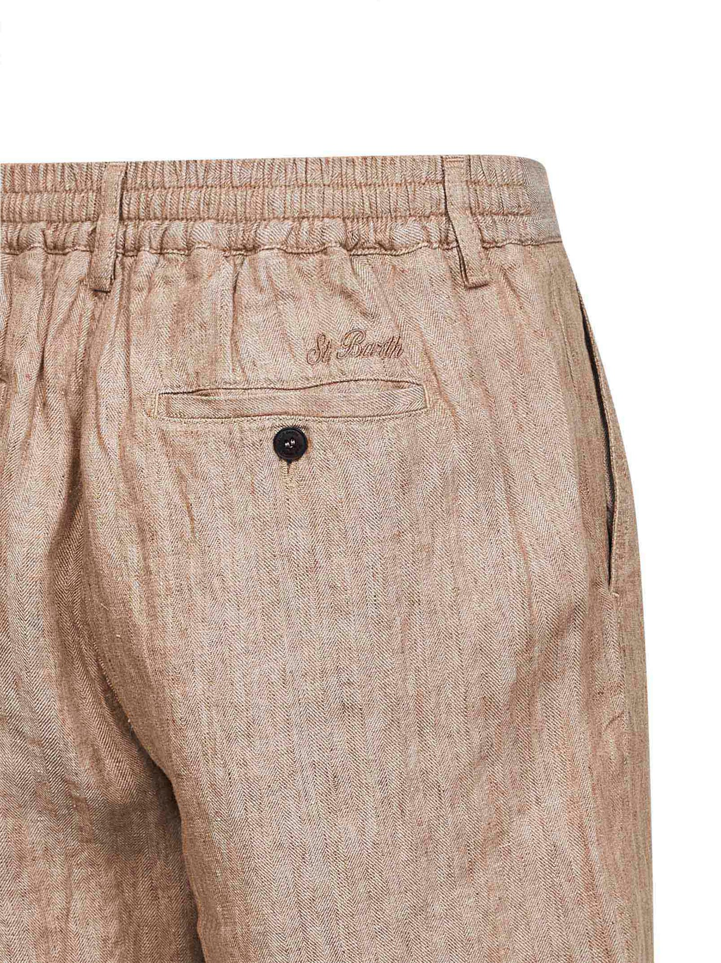 Bermuda Sebastian in lino a spina di pesce beige