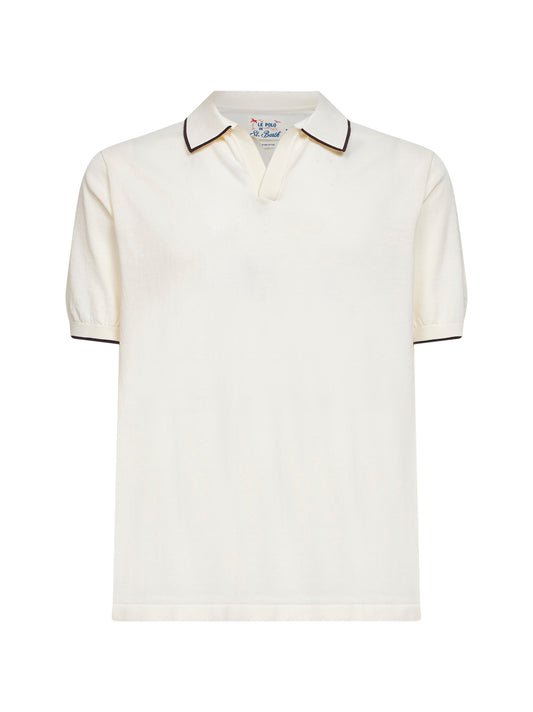 Polo senza bottoni Sloan in maglia di cotone crema