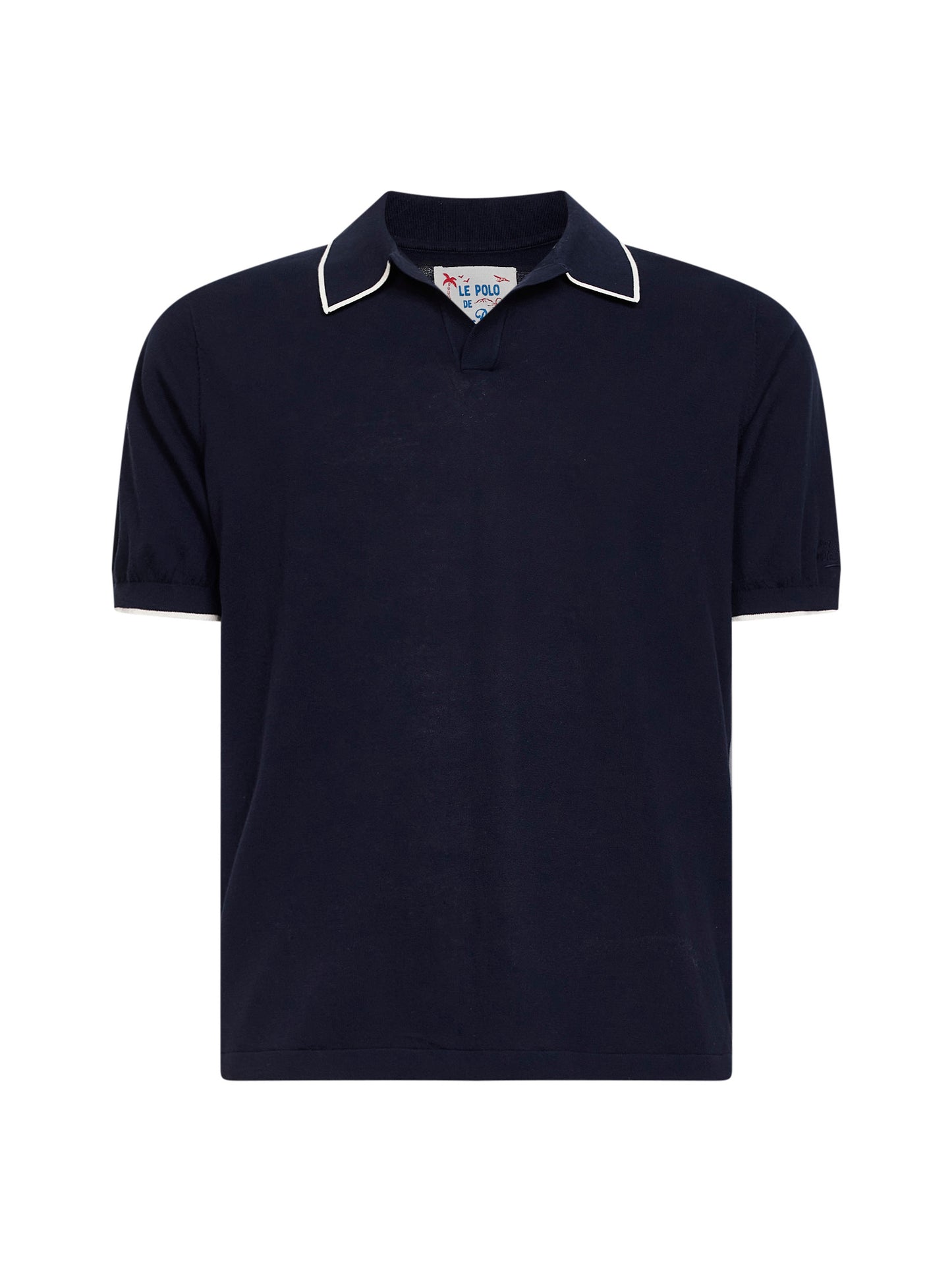 Navy blue cotton knit Sloan buttonless polo shirt