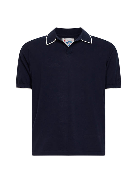 Navy blue cotton knit Sloan buttonless polo shirt