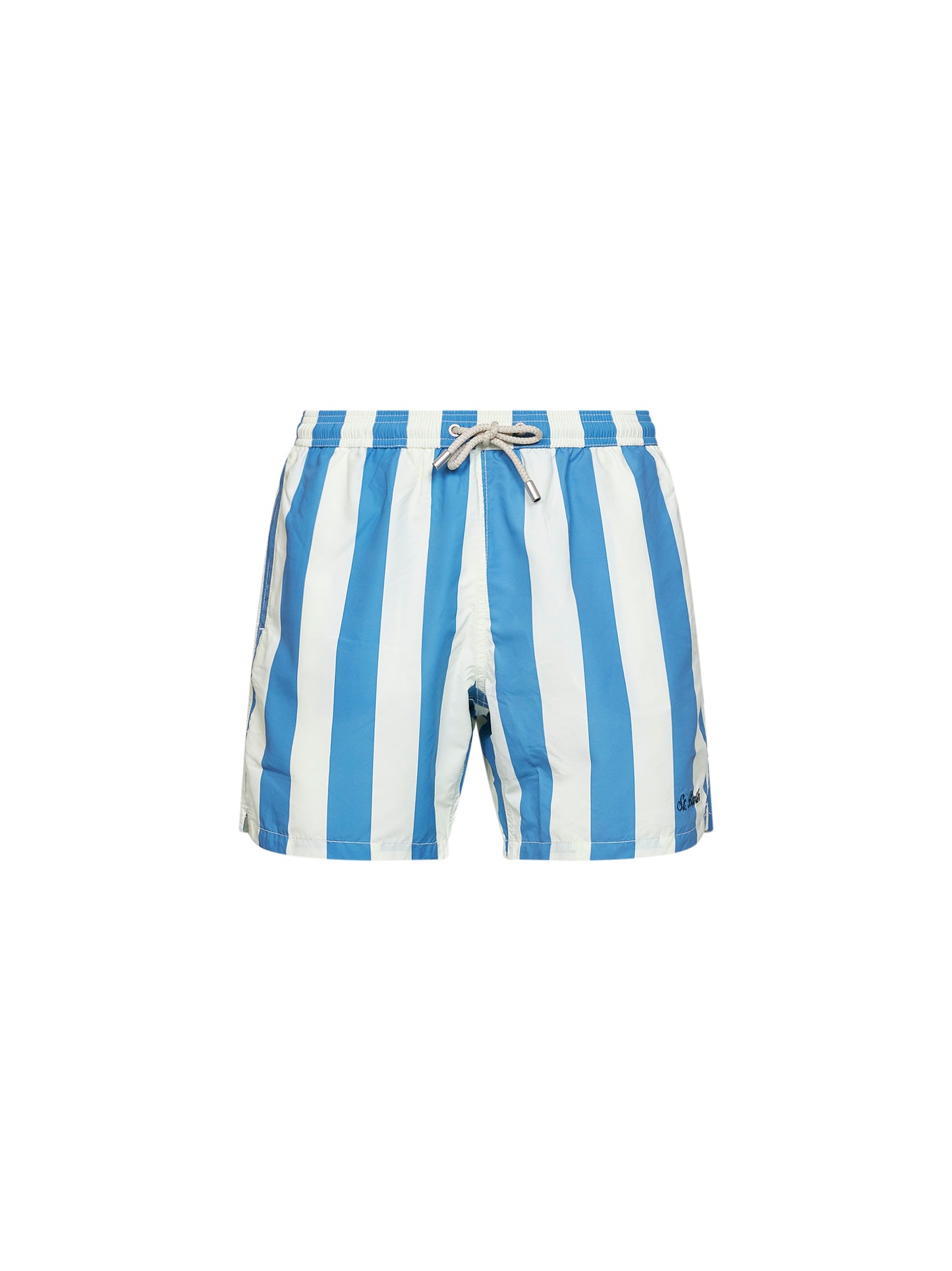 White and light blue striped Syros swim shorts