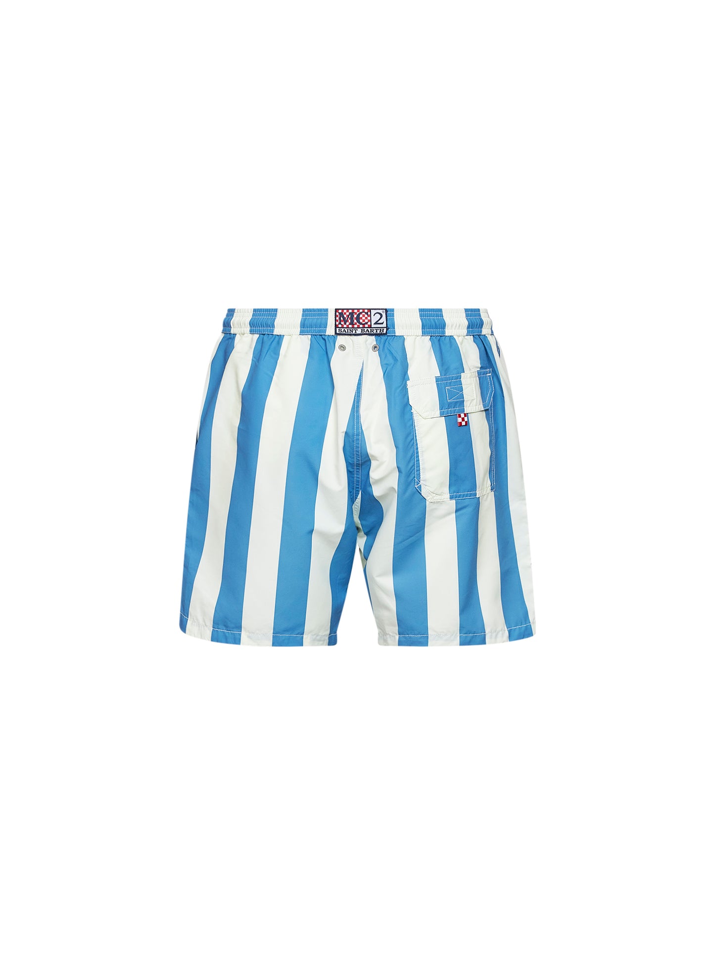 White and light blue striped Syros swim shorts