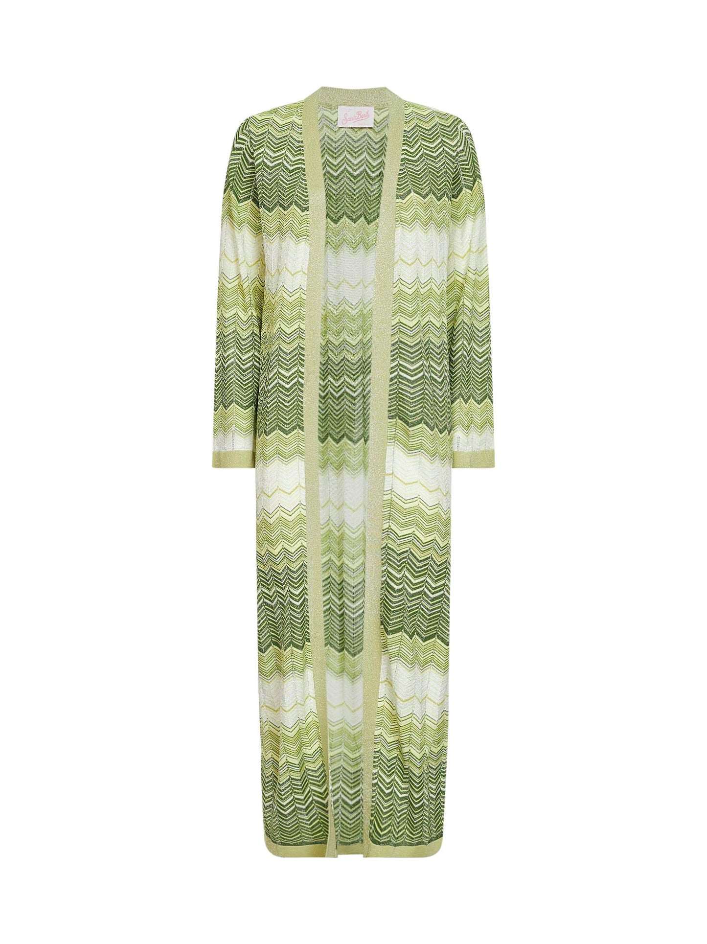 Cardigan lungo Tonia in maglia lurex a zig zag verde