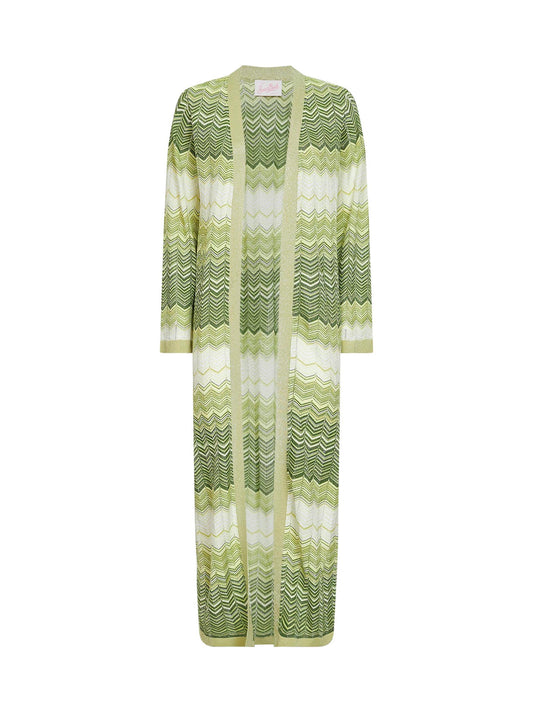 Cardigan lungo Tonia in maglia lurex a zig zag verde
