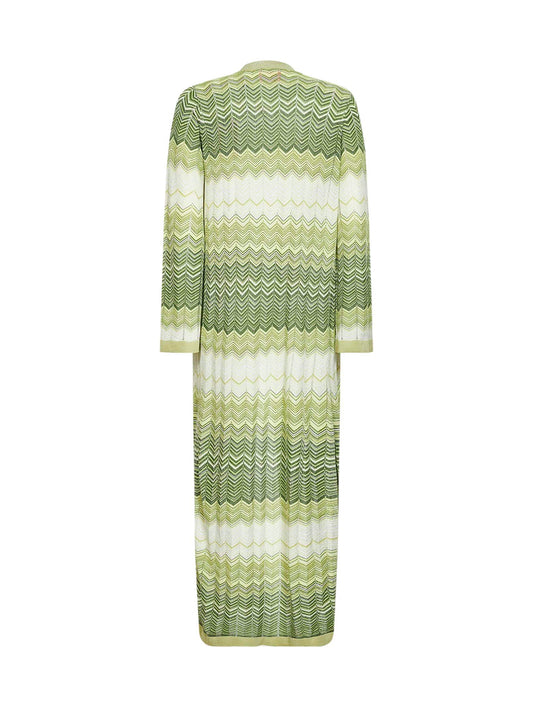 Cardigan lungo Tonia in maglia lurex a zig zag verde