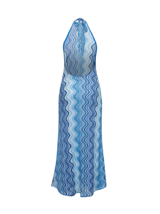 Abito lungo Tony in maglia rachel a onde azzurro