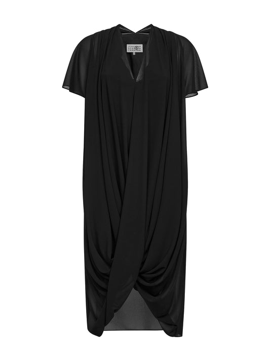 Black georgette asymmetric draped dress