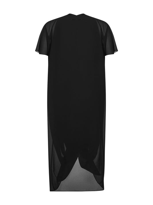 Black georgette asymmetric draped dress