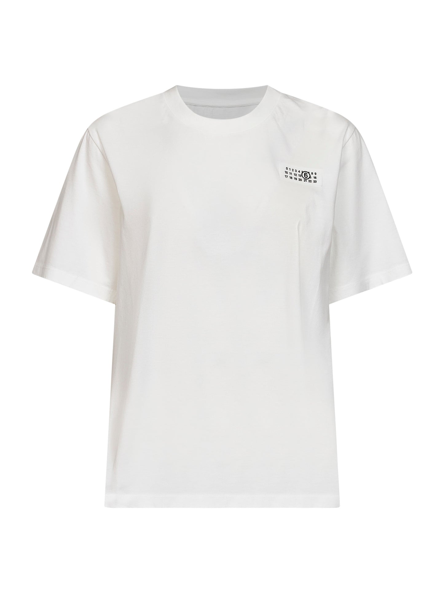 White stretch jersey T-shirt with numeric patch