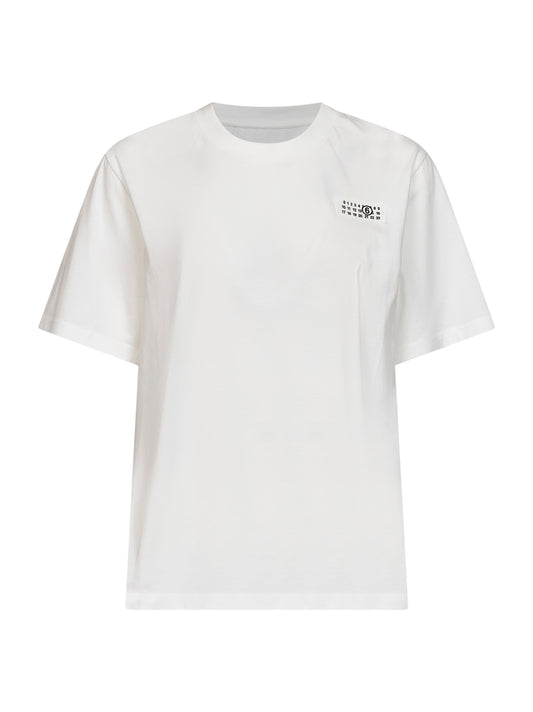 T-shirt in jersey stretch bianco con patch numeric