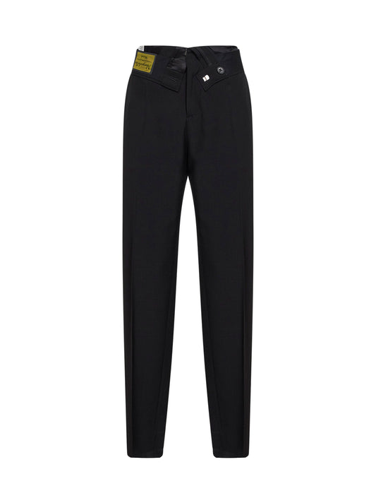 Black wool blend reverse waistband trousers