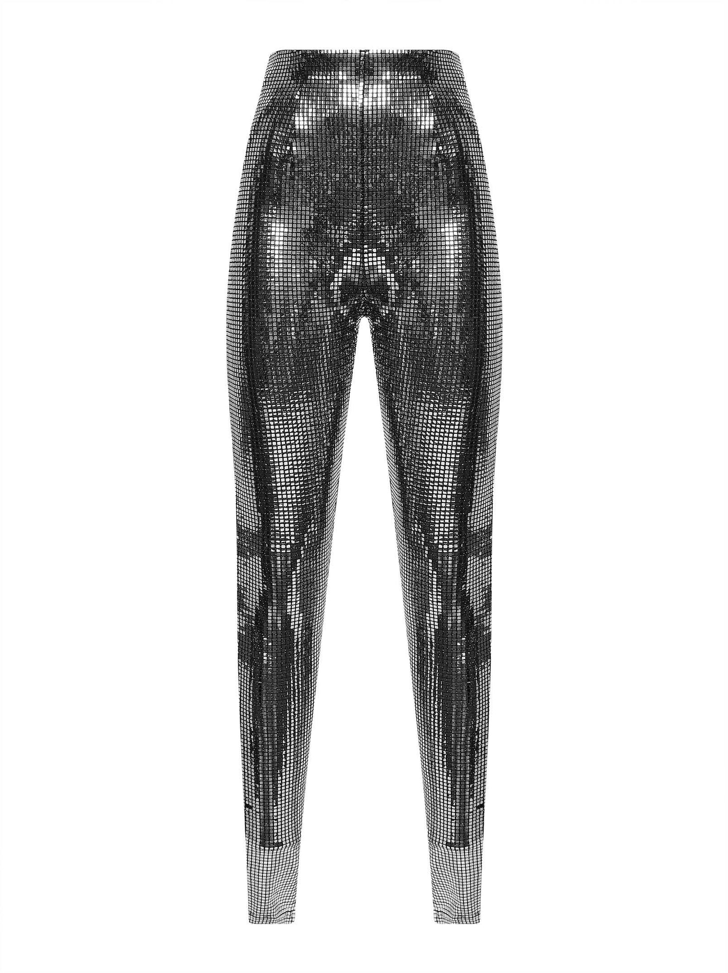 Leggings effetto metallico argento