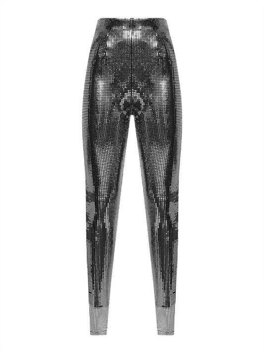 Leggings effetto metallico argento
