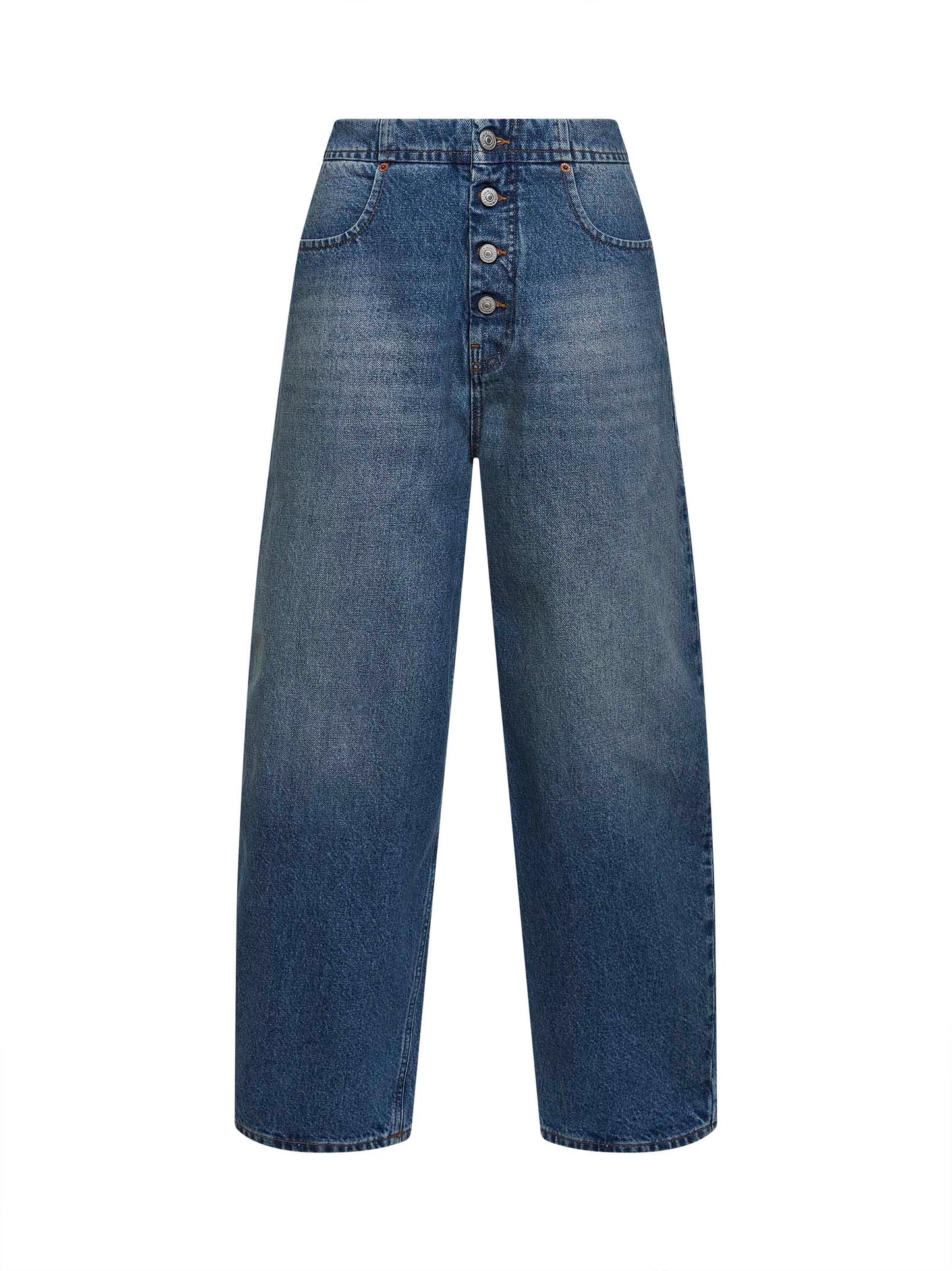 Light blue washed denim straight-leg jeans