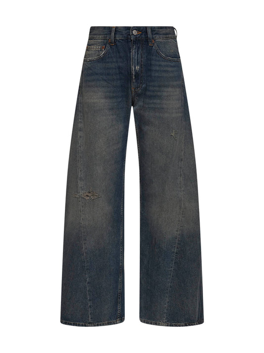 Jeans distressed in denim di cotone grigio blu