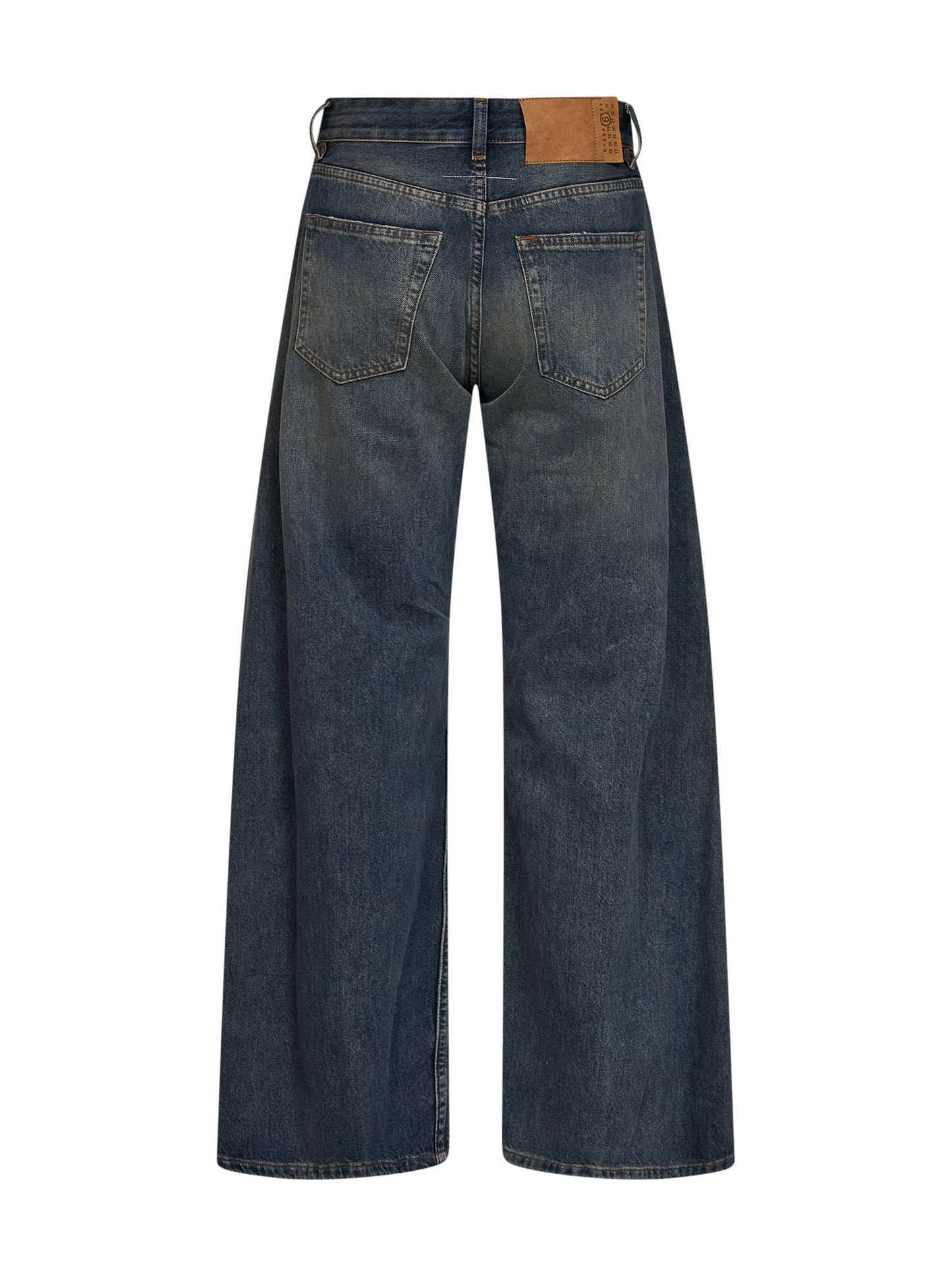 Jeans distressed in denim di cotone grigio blu