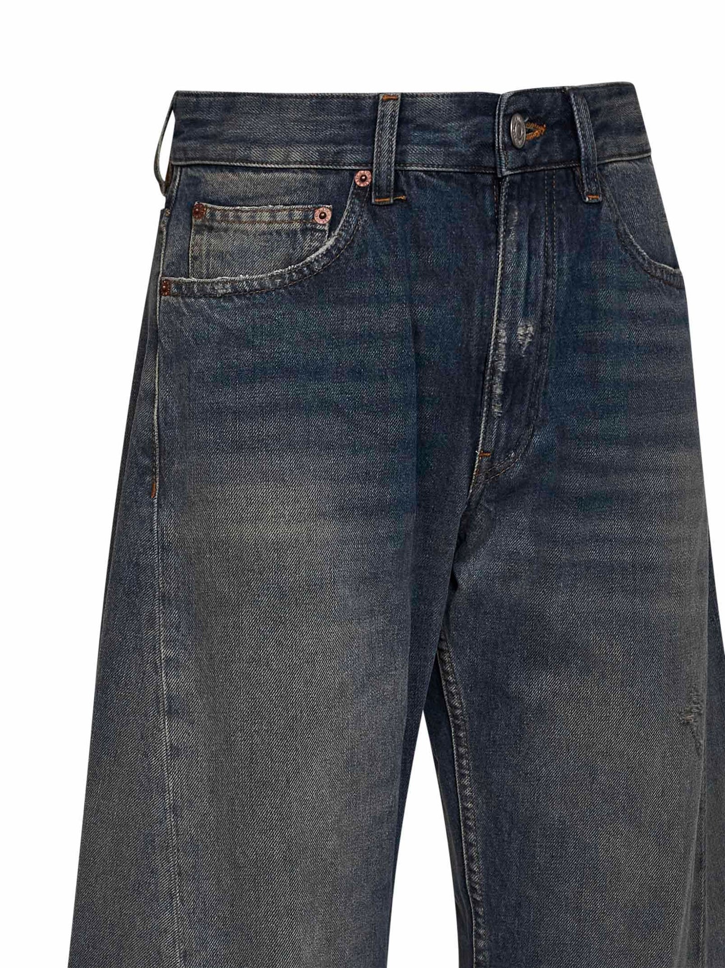 Jeans distressed in denim di cotone grigio blu