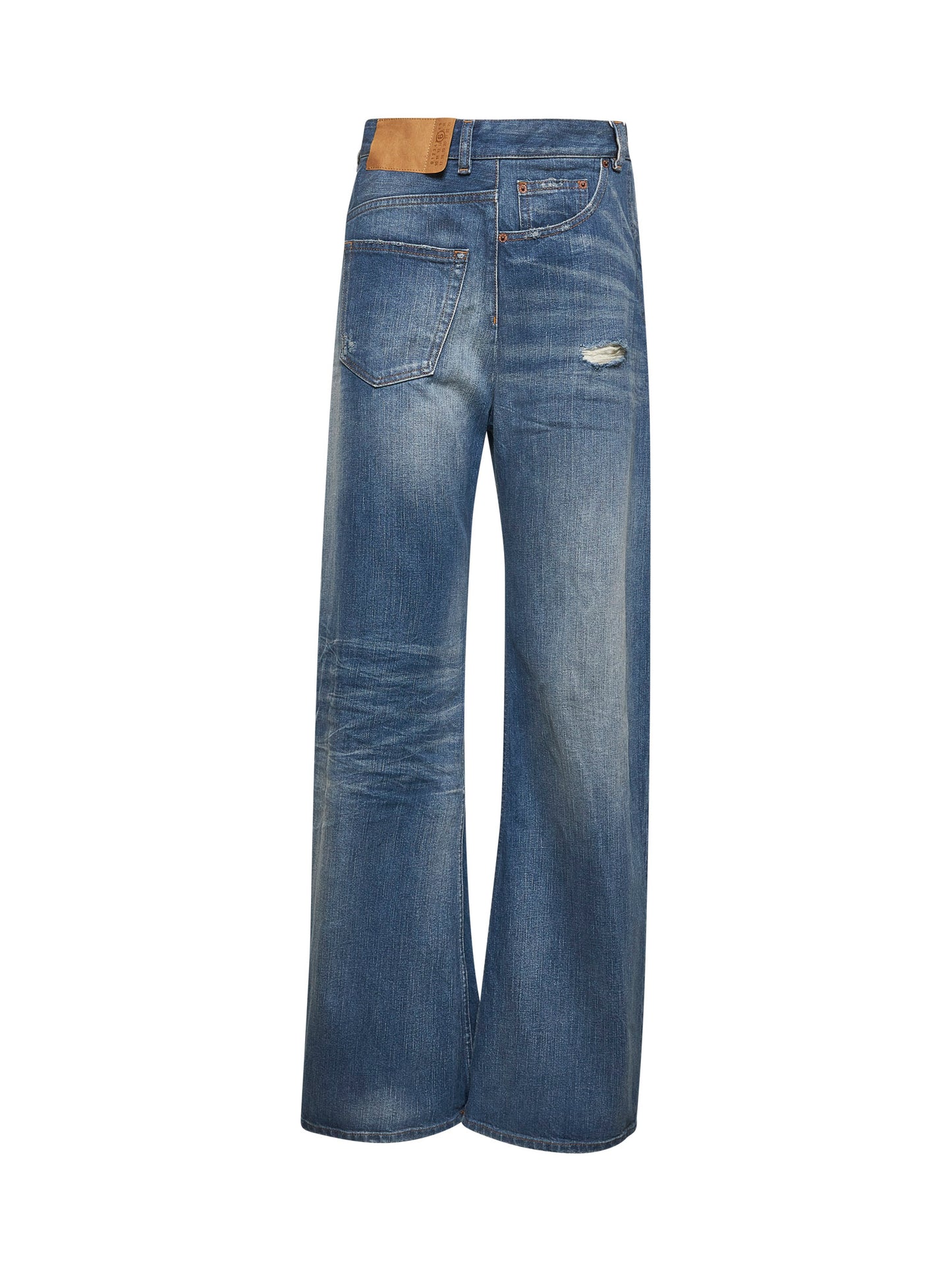 Blue denim wide leg twist jeans