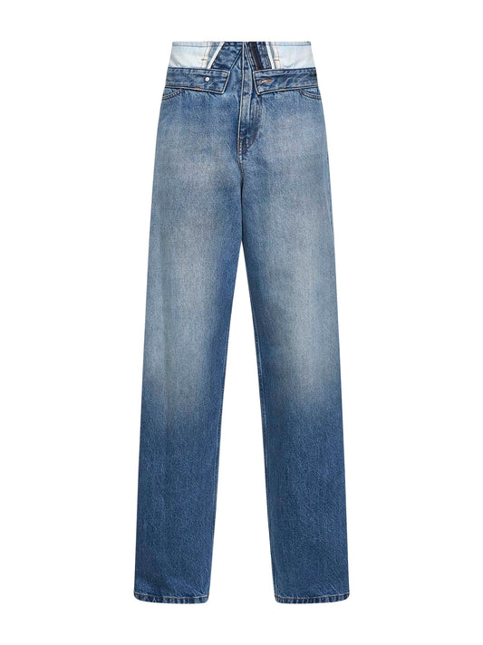 Jeans a gamba dritta in denim di cotone azzurro