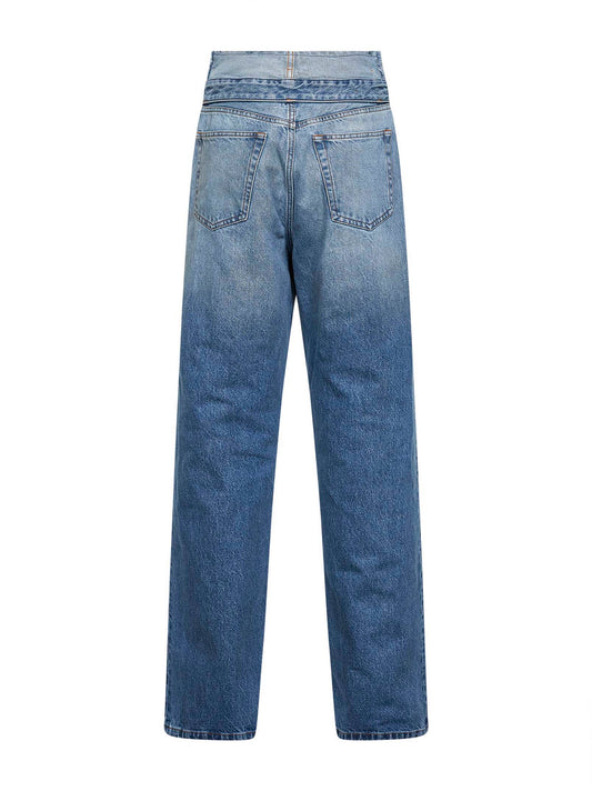 Jeans a gamba dritta in denim di cotone azzurro