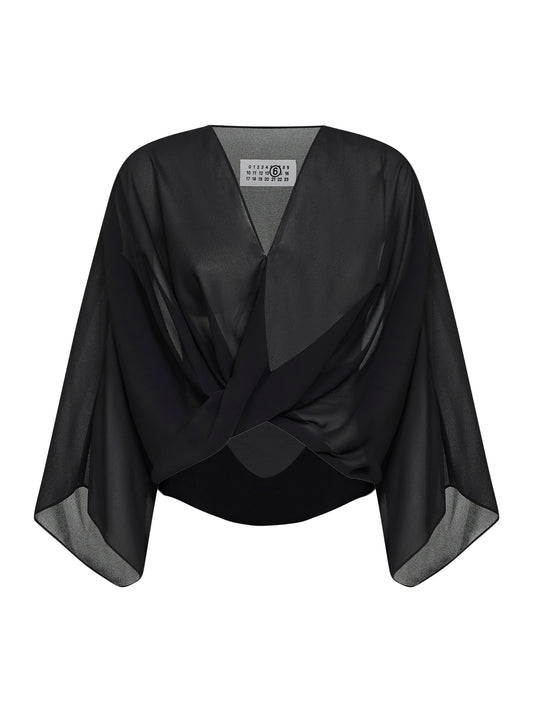 Black georgette draped cropped top