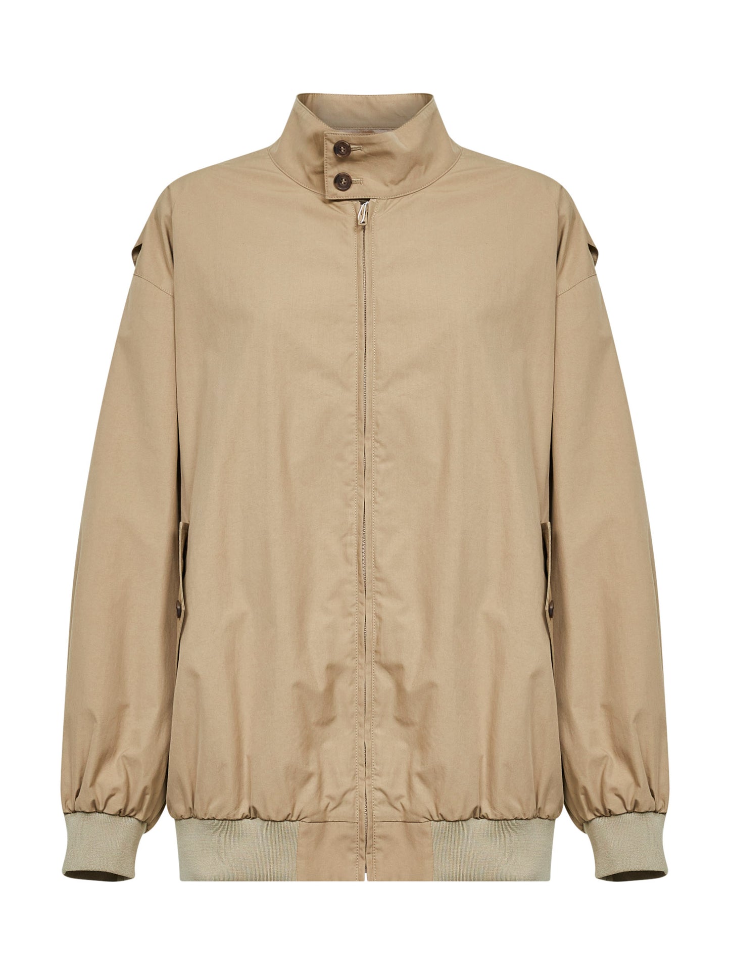 Beige cotton oversized bomber jacket