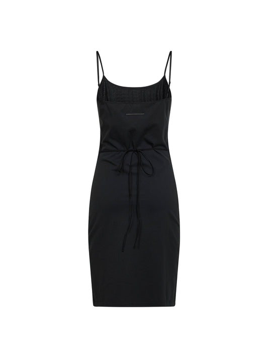 Black cotton jersey numeric belted mini dress