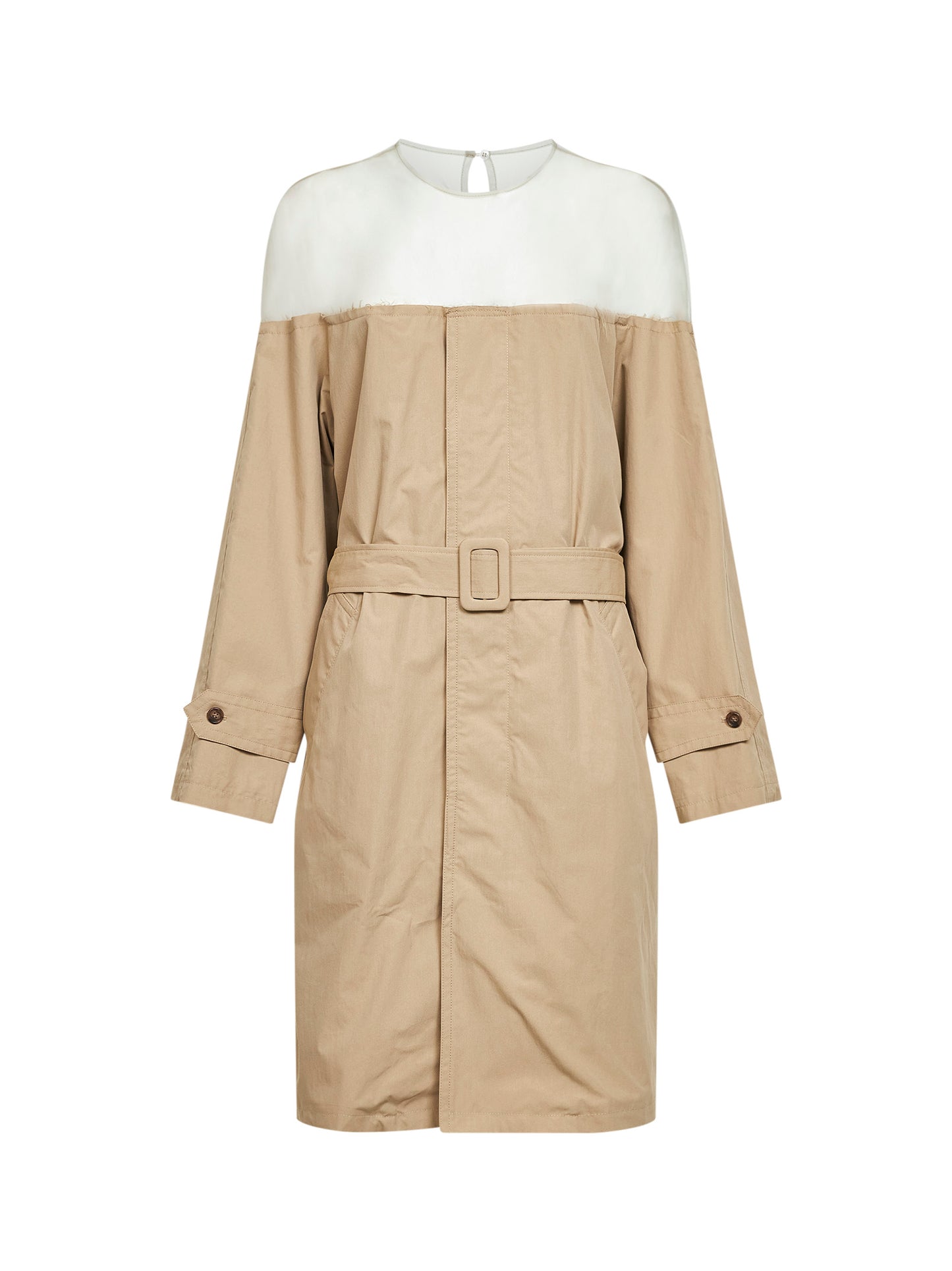 Pinky beige cotton-nylon midi trench dress