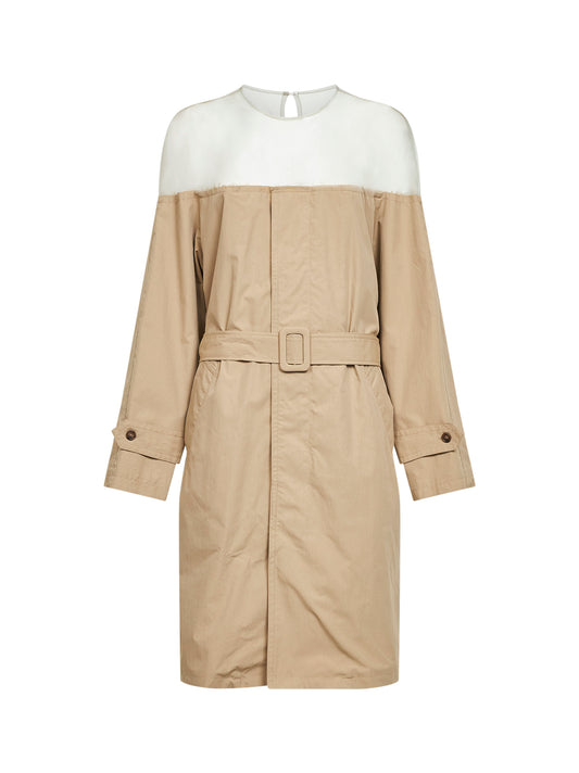 Pinky beige cotton-nylon midi trench dress