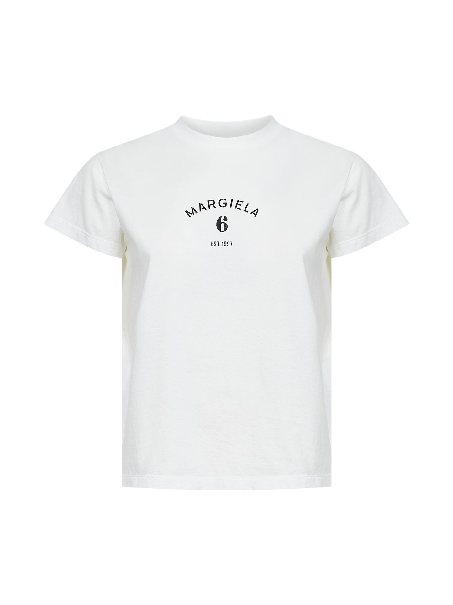 T-shirt in jersey bianco con stampa MM6