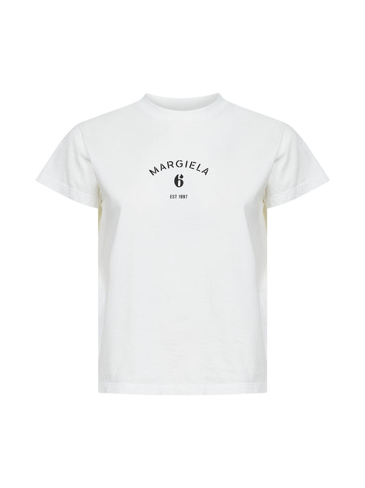 T-shirt in jersey bianco con stampa MM6