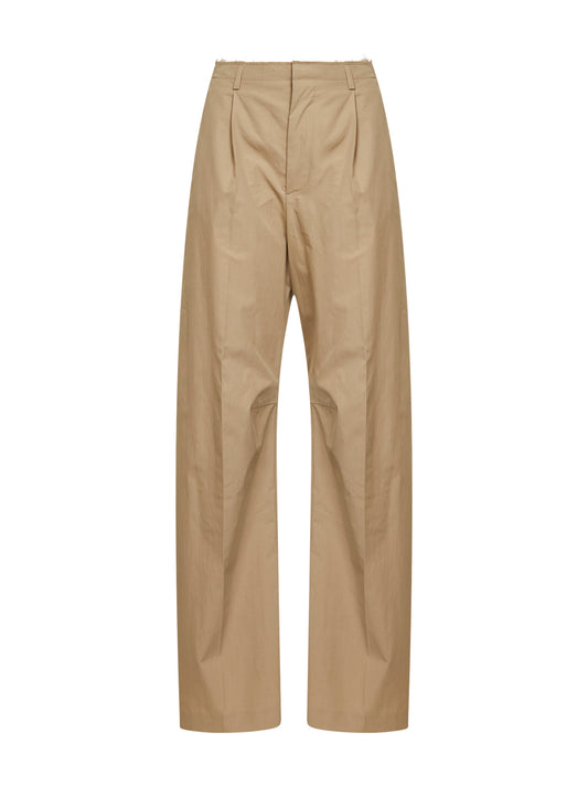 Beige cotton blend tailored trousers