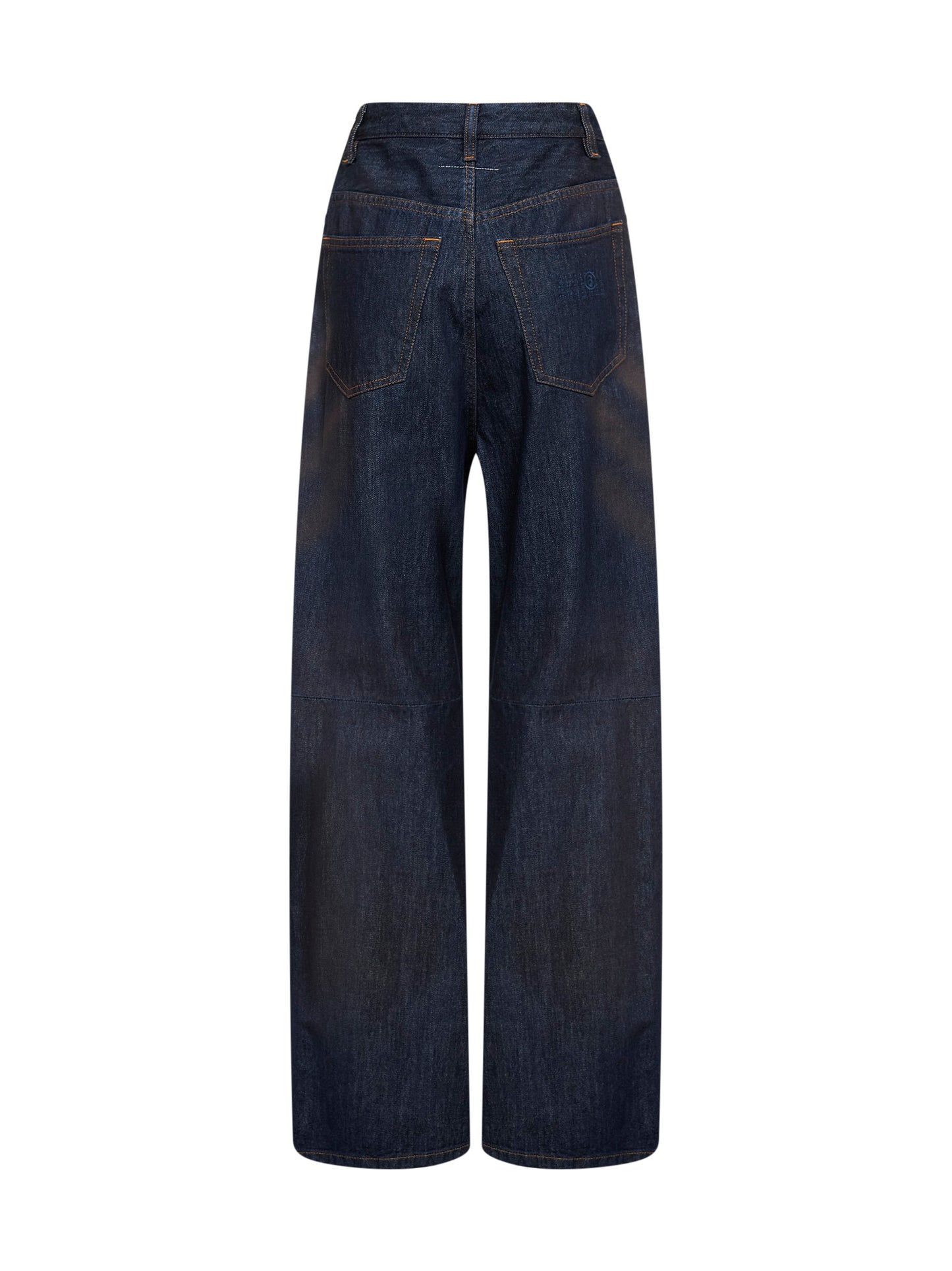 Jeans a gamba larga in denim di cotone lavato blu