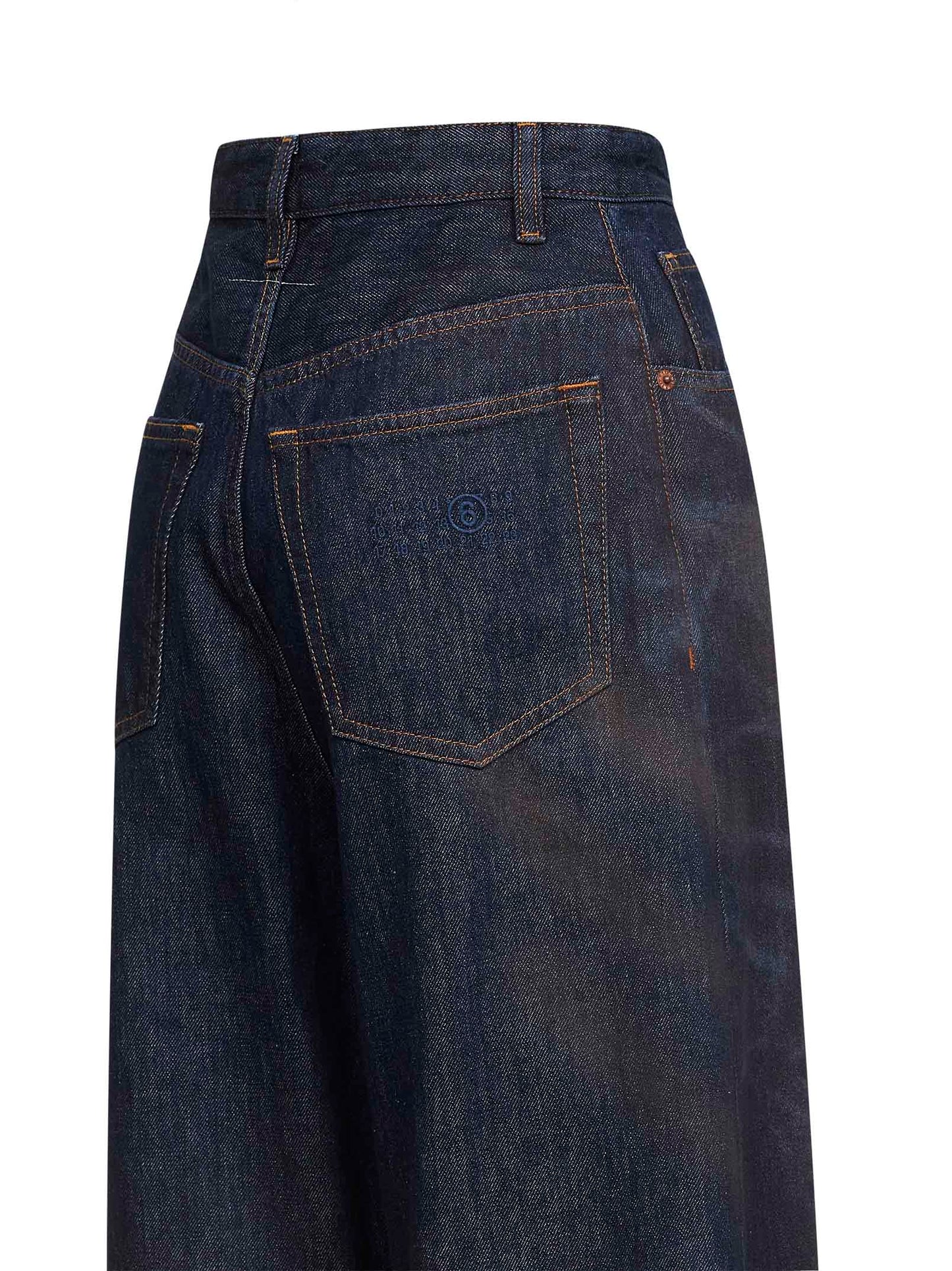 Jeans a gamba larga in denim di cotone lavato blu